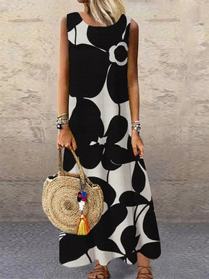 Black Sleeveless Floral Maxi Dress