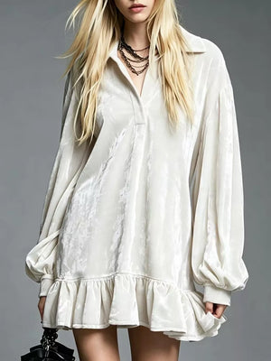 mini dress in ivory featuring ruffled and relaxed fit