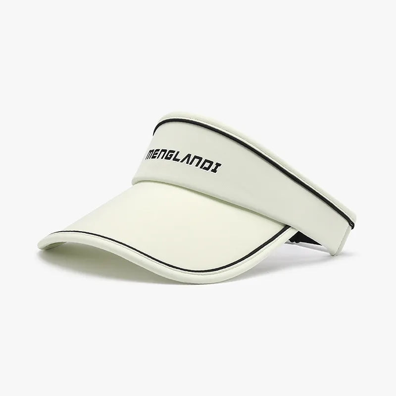 Ivory textured visor with black contrast piping and embroidered text.