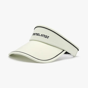 Ivory textured visor with black contrast piping and embroidered text.