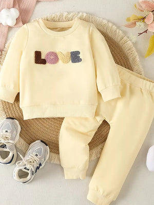 Gray with Children's Letter Round Neck Top And Pants Set