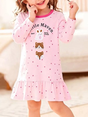 light pink t-shirt dress with polka dot and round neck