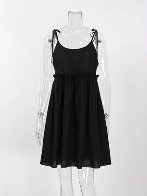 Brown mini dress with frill detail and spaghetti strap