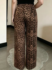 Leopard wide-leg pants with full-length and drawstring