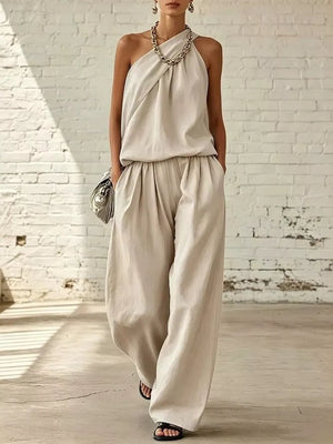minimalist two-piece set in Sky Blue with halter