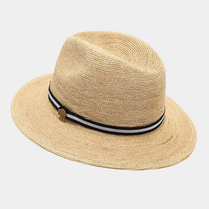 hat in natural beige featuring woven texture and fedora fit
