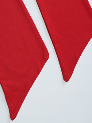 Red halter neck tie cami top with deep v-neck detail