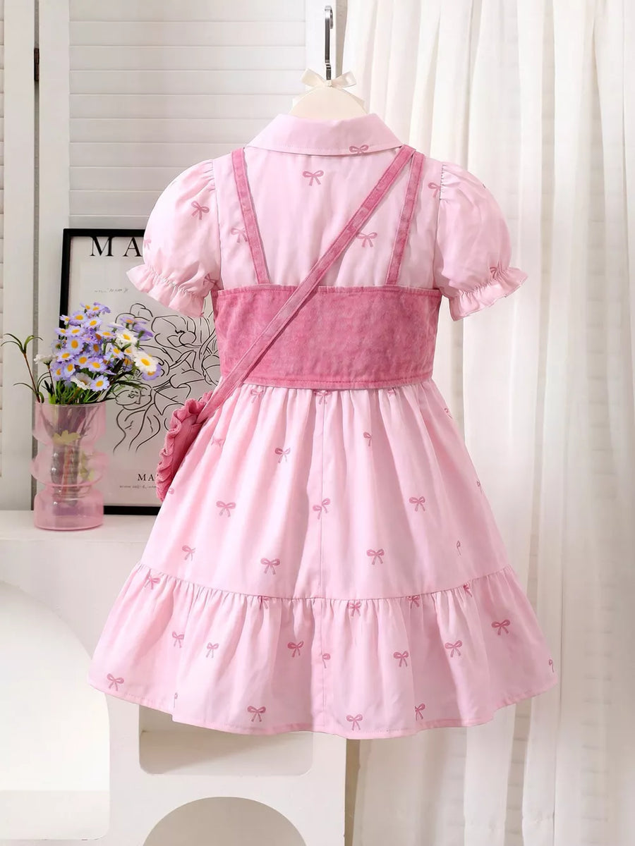Children's Bow Print Puff Sleeve Dress Set option 5