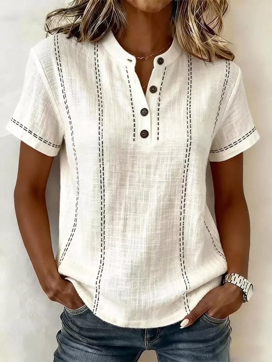 Gray Button Detail Short Sleeve Blouse Plus Size