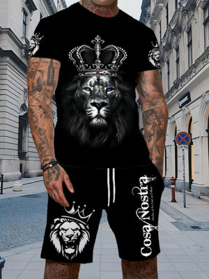 Men's Full Size Round Neck Tee And Shorts Set in Ivory
