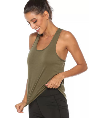 Olive green racerback tank top with scoop neck