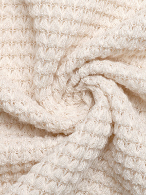 Luxe waffle knit maternity tee in apricot with delicate lace detail.