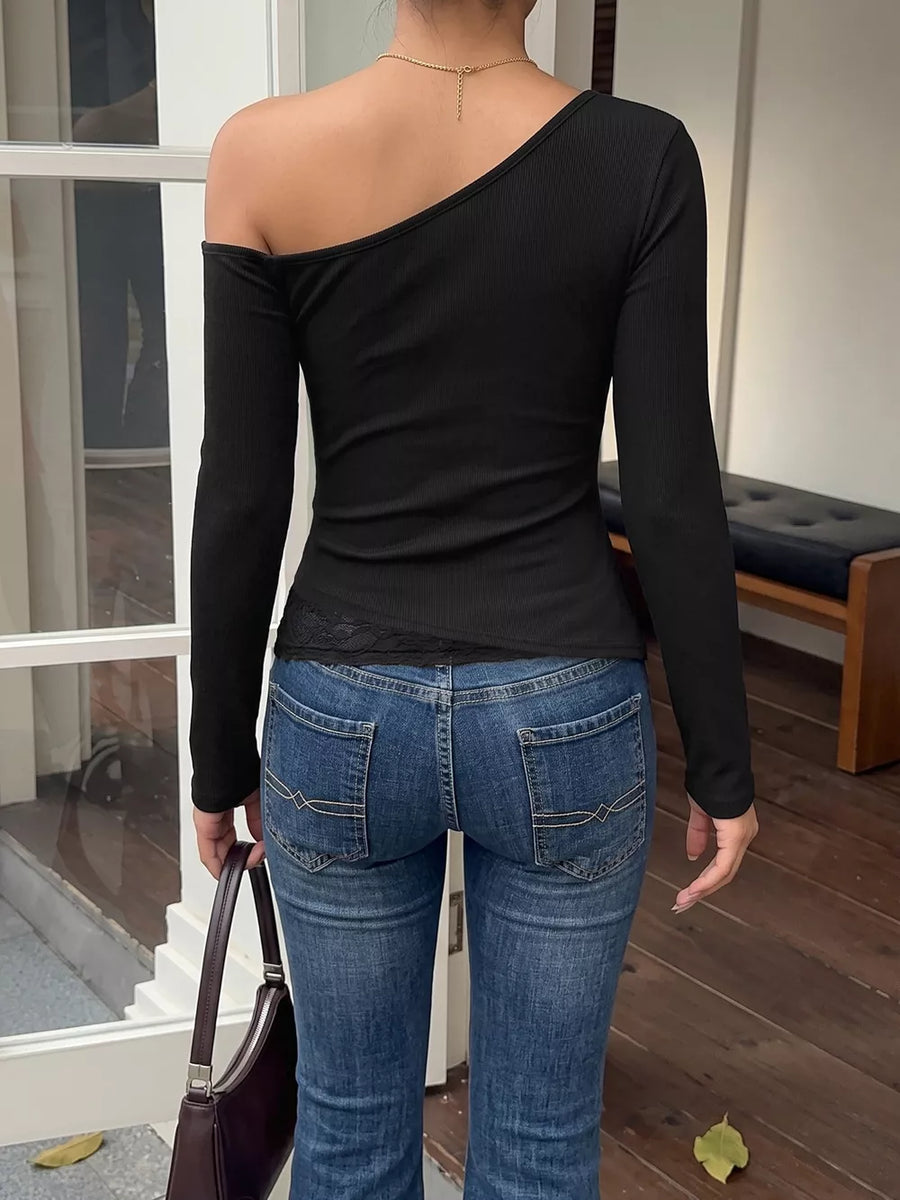 Black slim one-shoulder top with one-shoulder