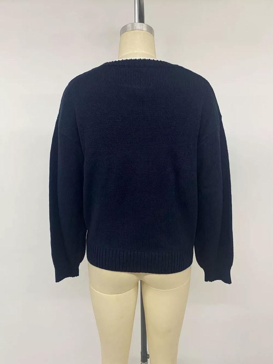 Swan Dropped Shoulder Sweater in Navy with dropped shoulder