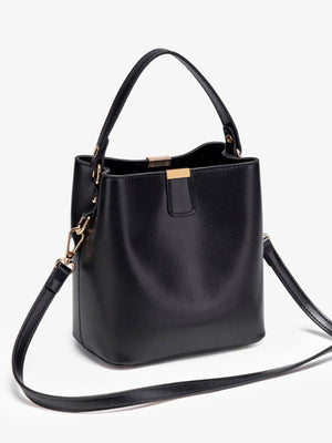 PU Leather Bucket Crossbody Bag in Black