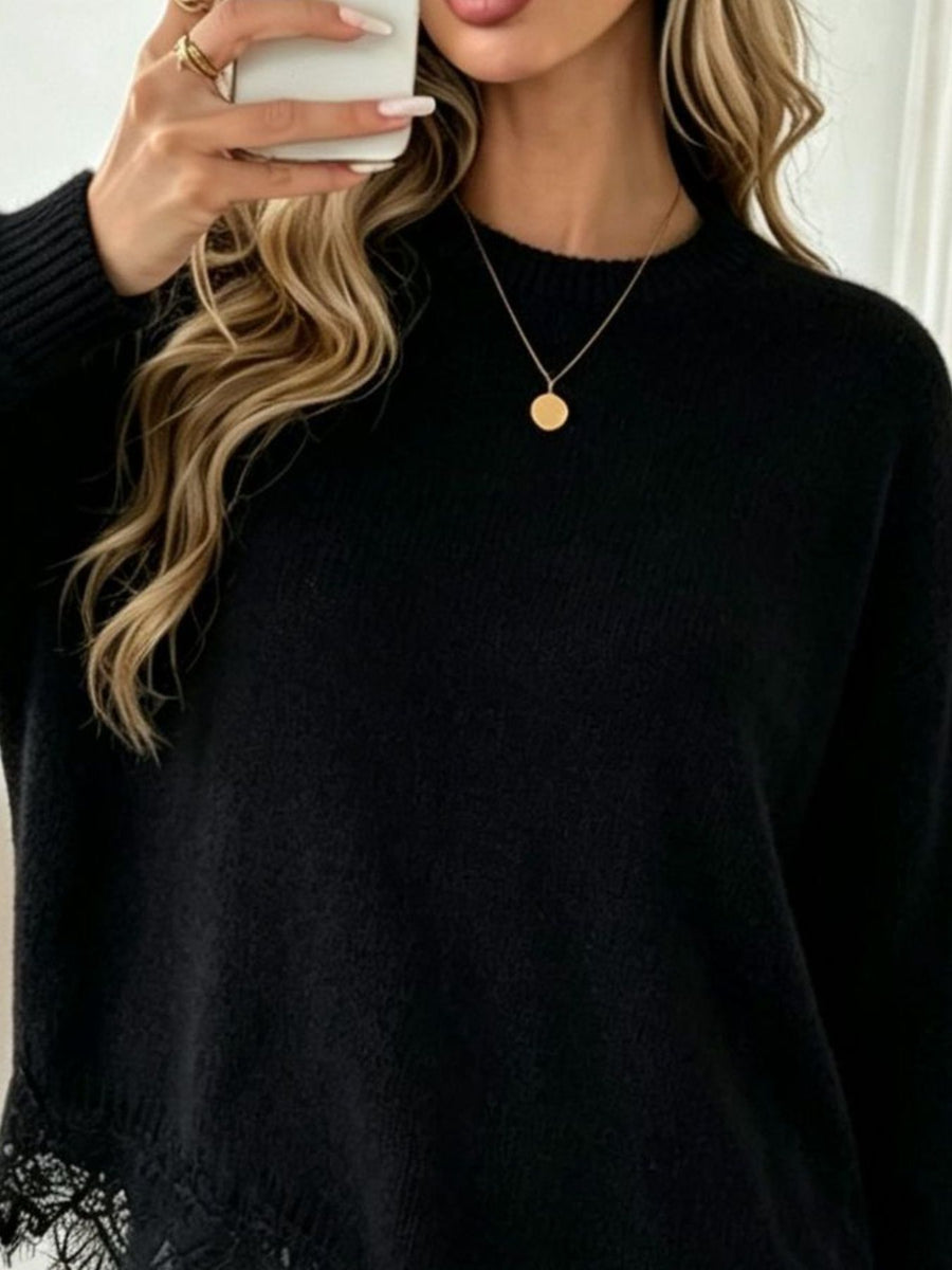 100% polyester Care instructions: Machine wash cold pullover sweater in Gray with loose silhouette