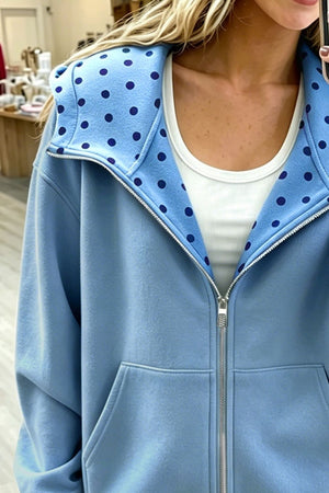 65% polyester, 35% cotton Care instructions: Machine wash cold zip hoodie in light blue with oversized silhouette