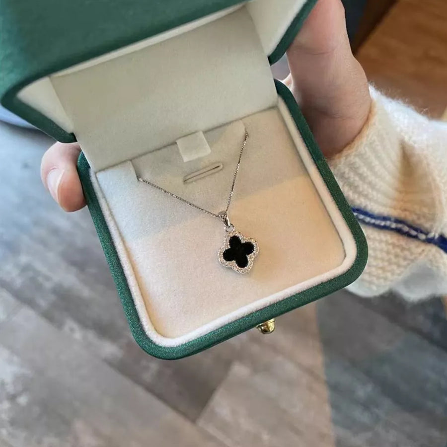 necklace featuring clover in silver with 925 sterling silver,Agate Care instructions: Avoid wearing during exercise, as s
