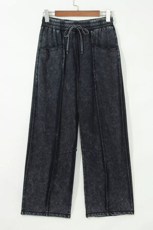 Black barrel pants with full-length and drawstring, elastic