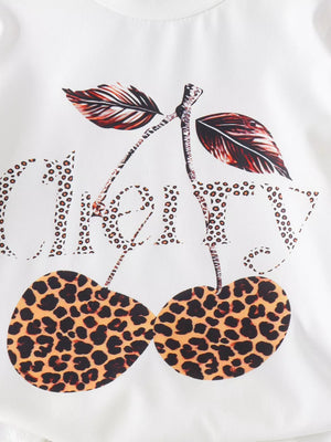 White with Children's Cherry Leopard Tee And Flare Pants Set