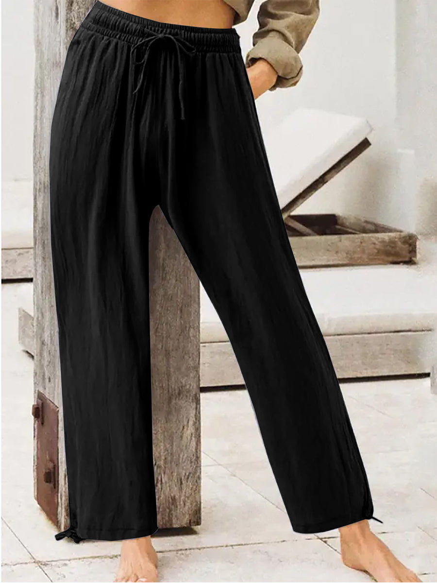 Light Green Full Size Casual Drawstring Wide-leg Pants