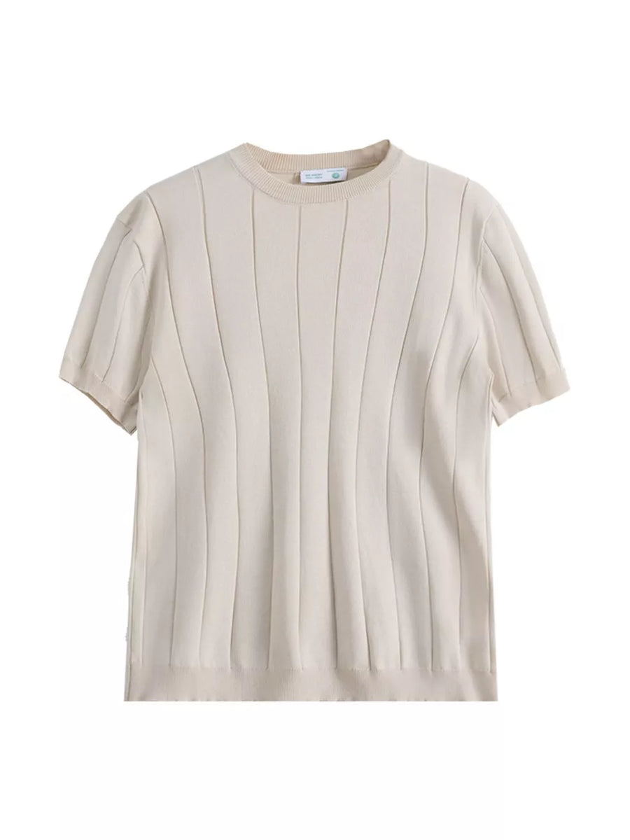Men's plus size ribbed crew neck tee in Apricot, lightweight cotton blend.