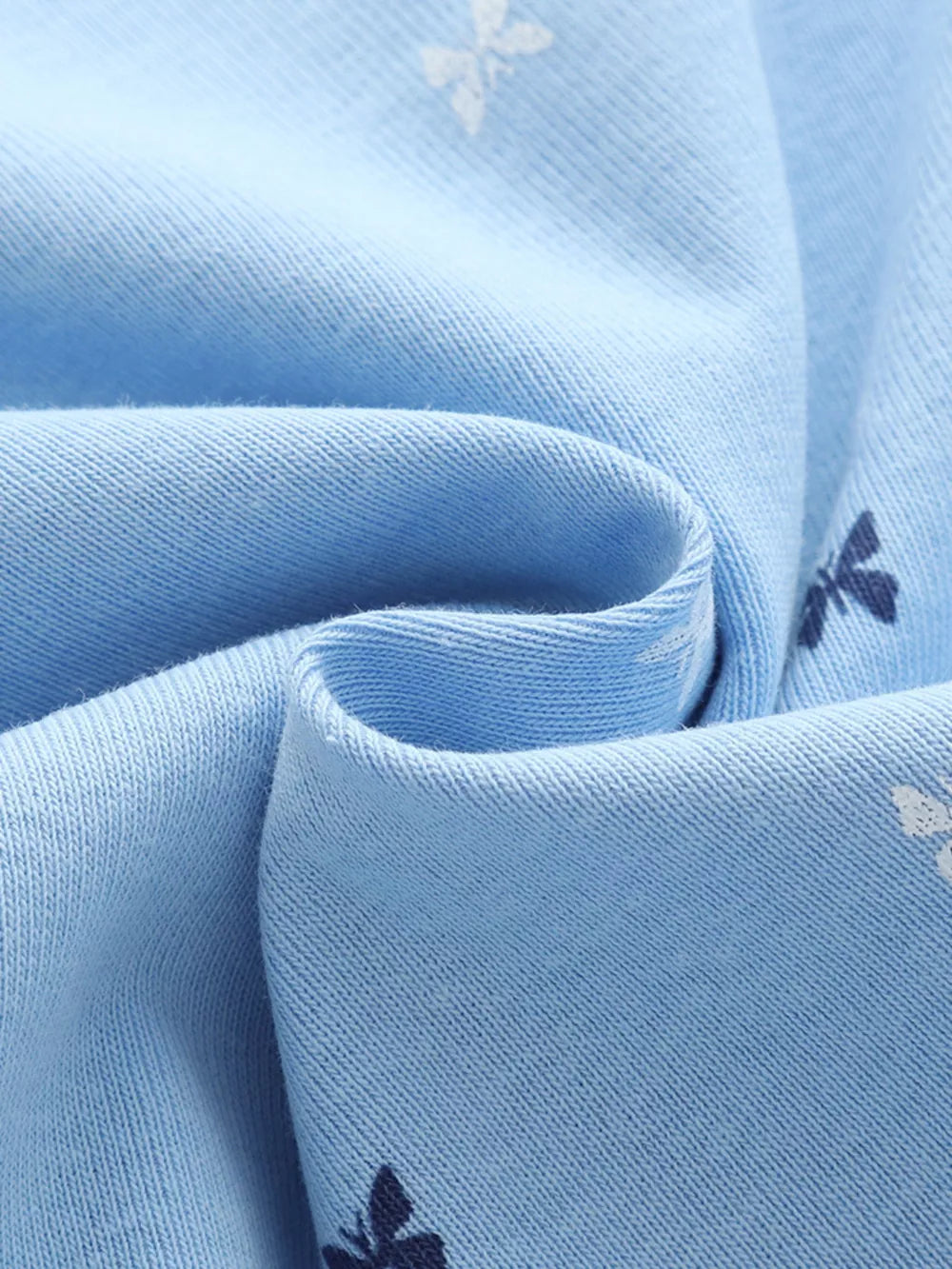 Baby blue cotton dress with allover white butterfly print