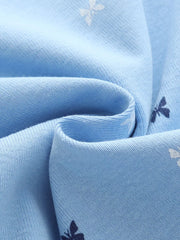 Baby blue cotton dress with allover white butterfly print