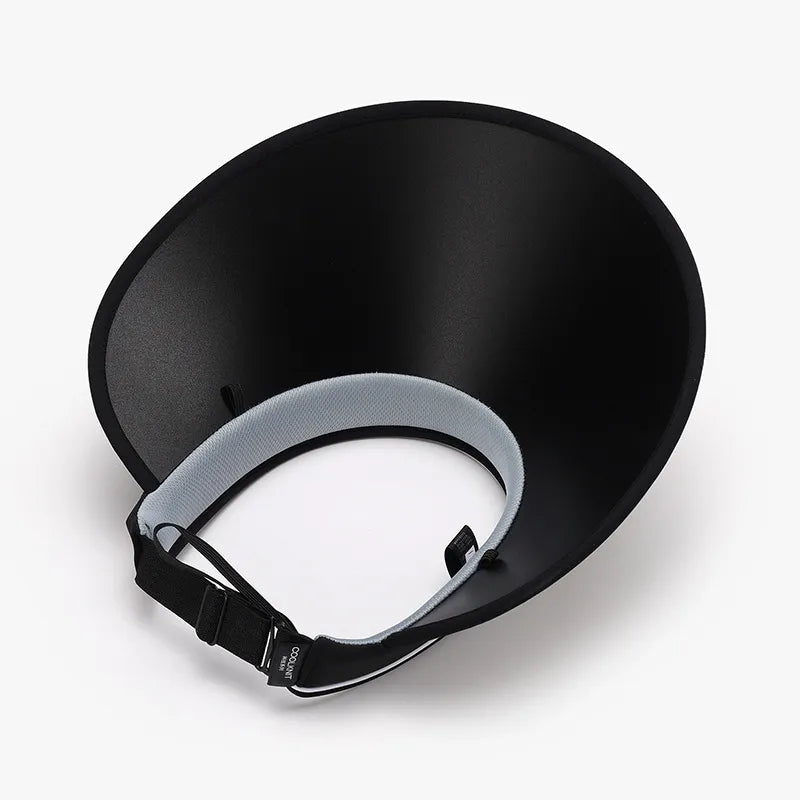 Black visor with adjustable strap and grey sweatband
