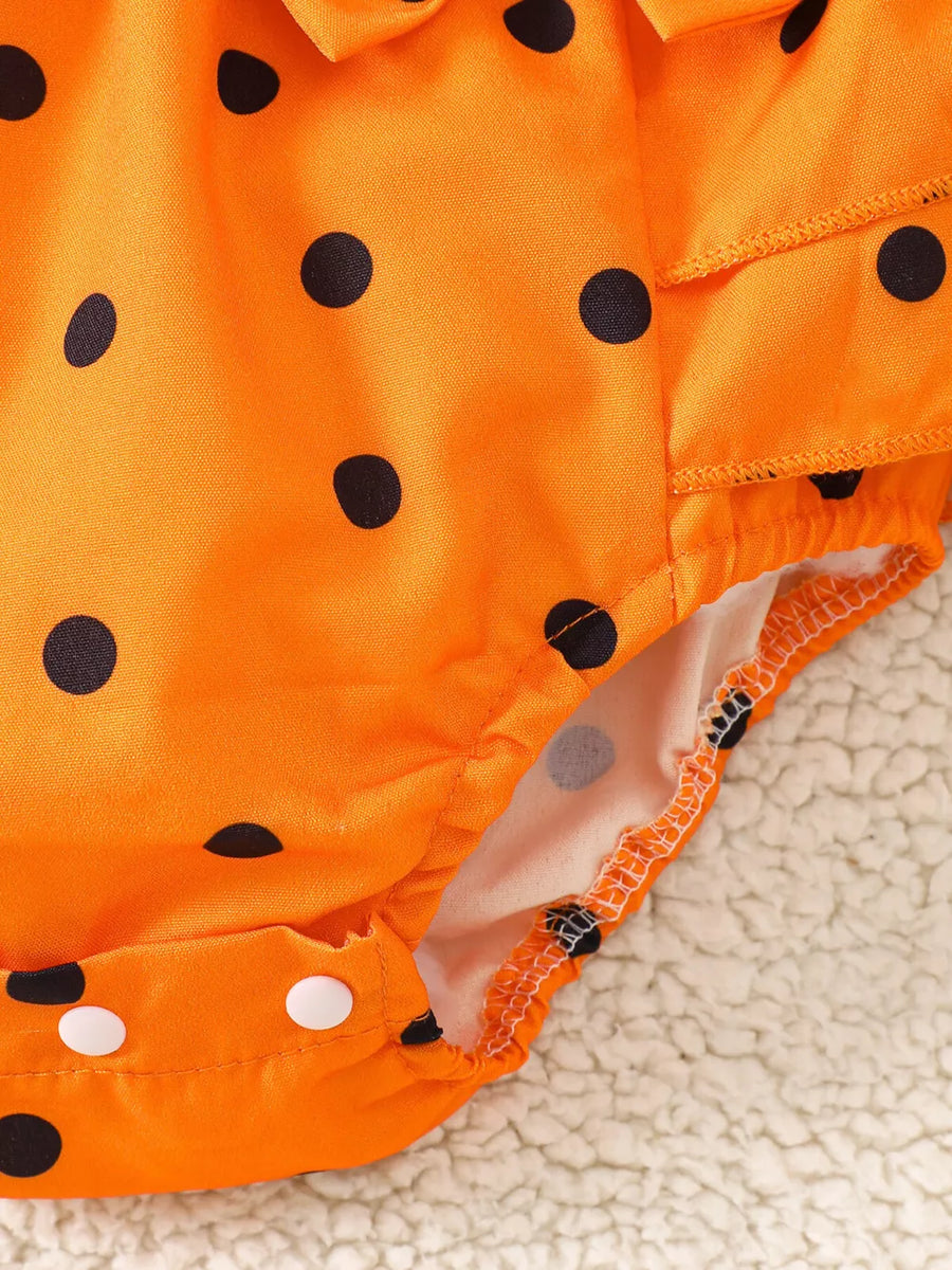 romper in Orange with polka dot and ruffled
