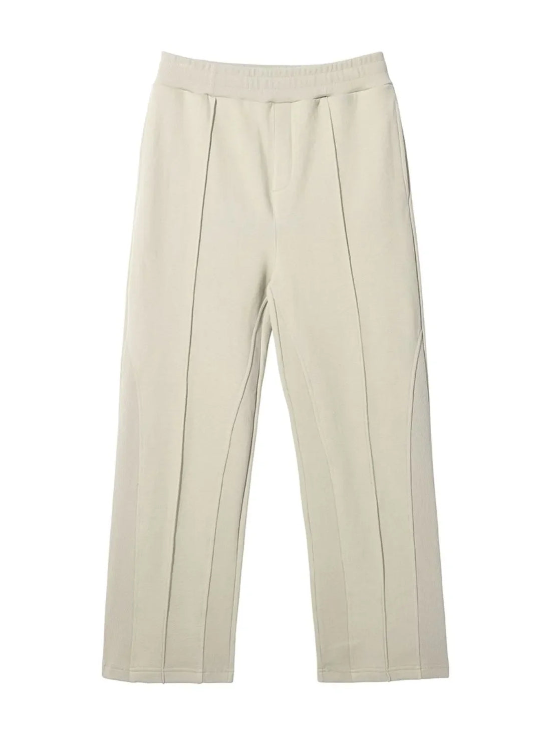 Beige lounge trousers with seam detail and elastic waistband.