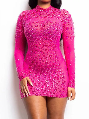 mini dress in hot pink featuring mesh and bodycon fit