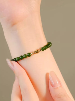 Agate Beaded Bracelet in dark green with beaded