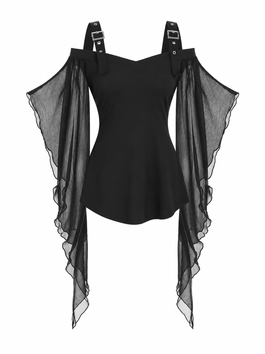 gothic peplum top in Black with sweetheart