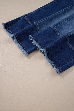 Drawstring Raw Hem Wide Leg Denim Pants, view 12