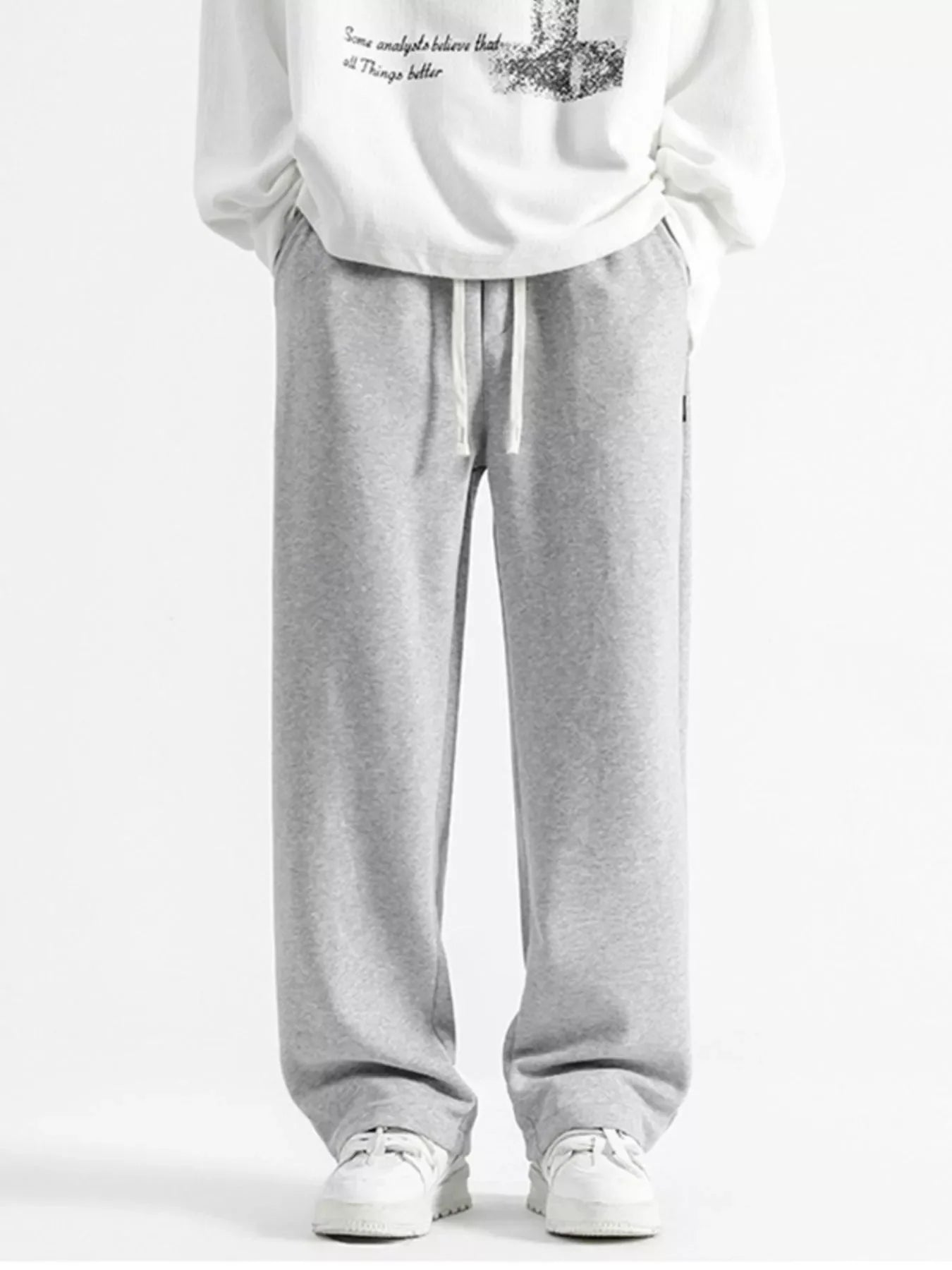 Light gray casual loose fit sweatpants with drawstring waist and pockets
