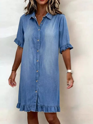 shirt dress in light blue featuring buttoned and A-line fit