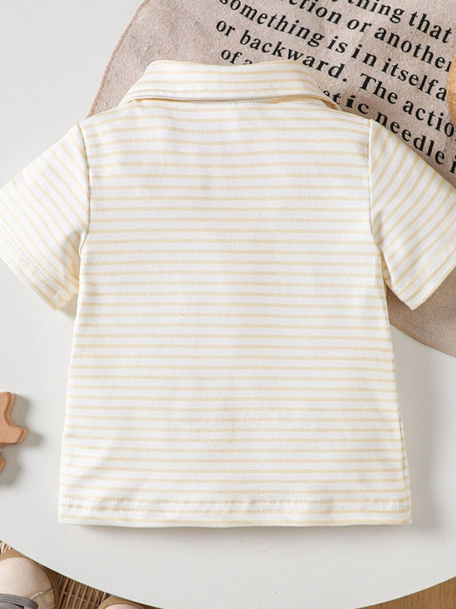 Light Yellow striped cotton polo shirt for baby with classic collar.
