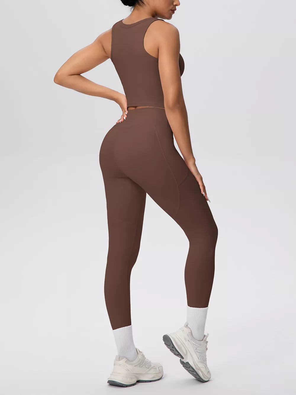 Brown athletic tank with cropped and pullover