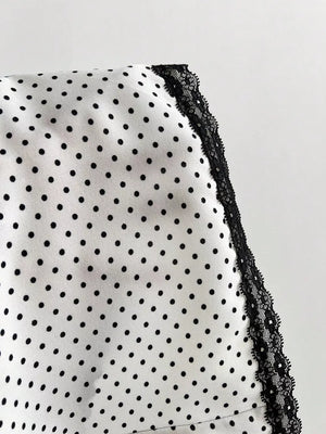 Polka Dot Lace Trim Puff Sleeve Top in Beige