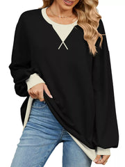 Contrast Round Neck Long Sleeve Sweatshirt in Pastel Blue with contrast trim