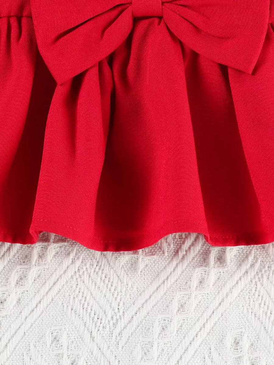 Red ruffle-trim baby top with bow detail