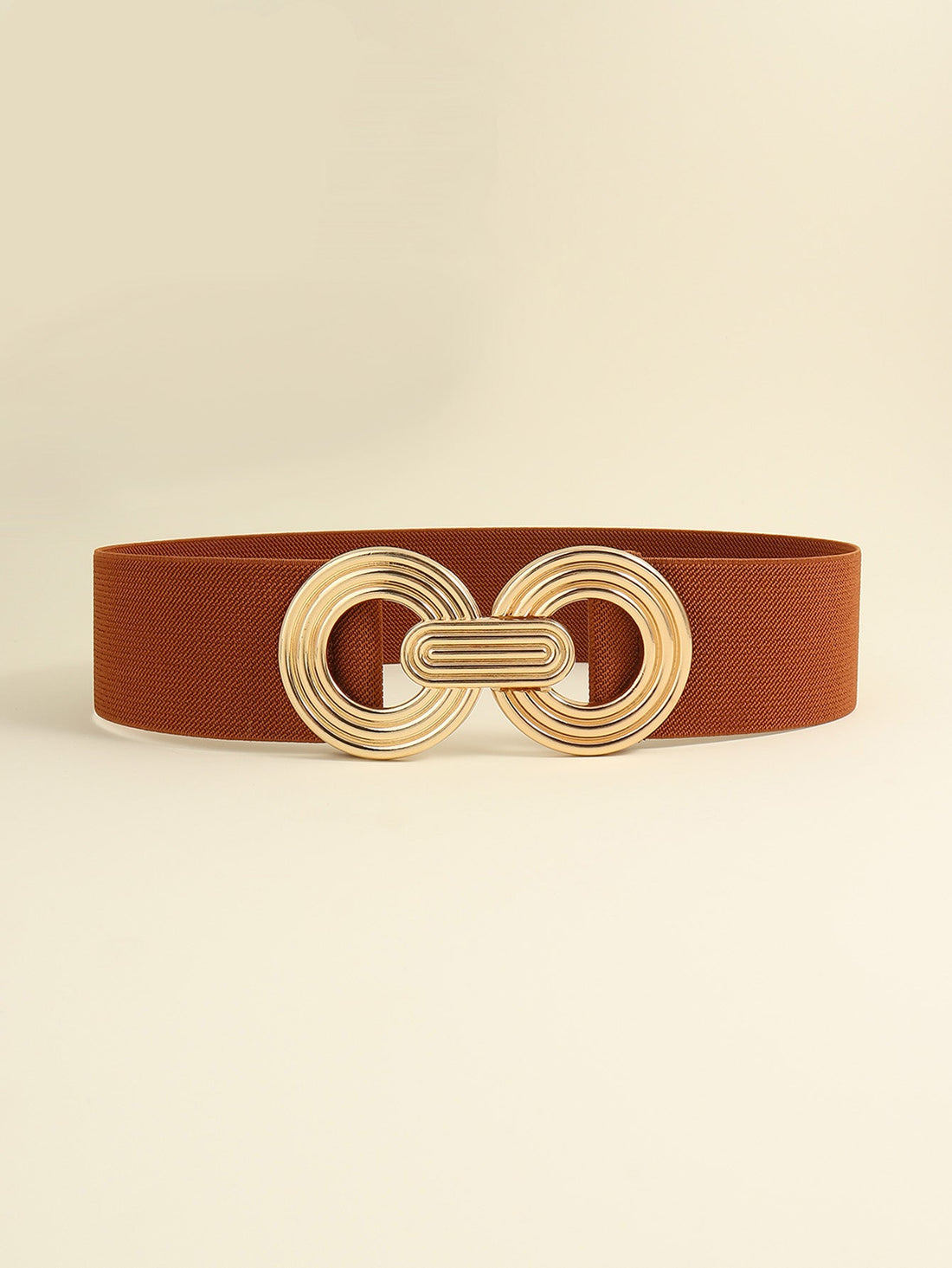 Stretch belt in Caramel with interlocking gold buckle detail