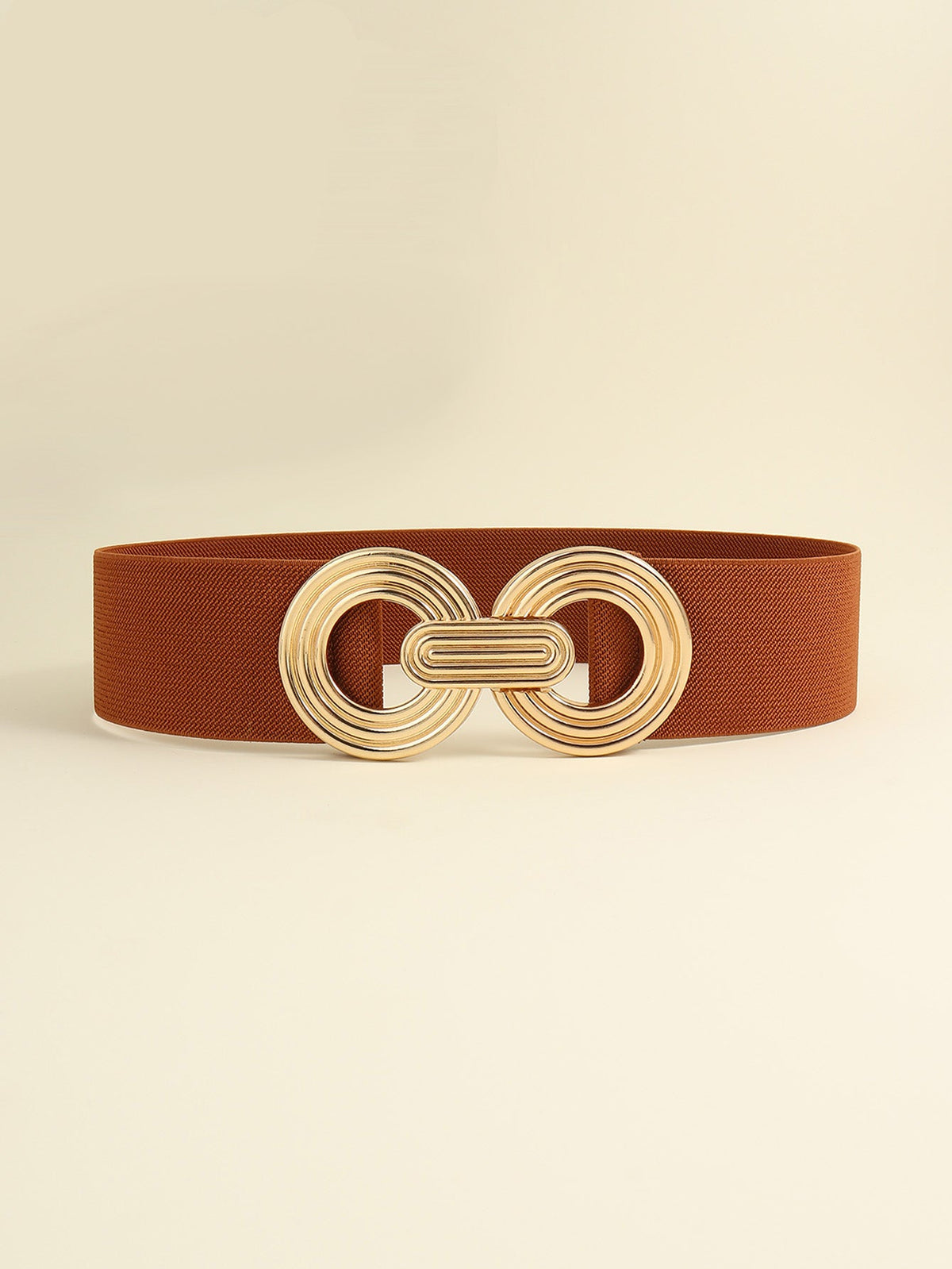 Stretch belt in Caramel with interlocking gold buckle detail