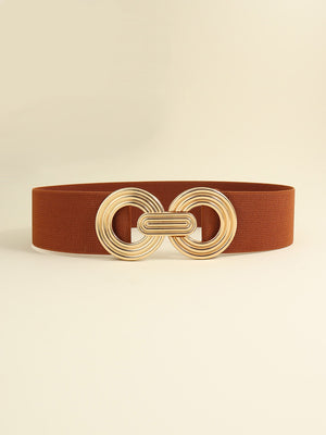 Stretch belt in Caramel with interlocking gold buckle detail