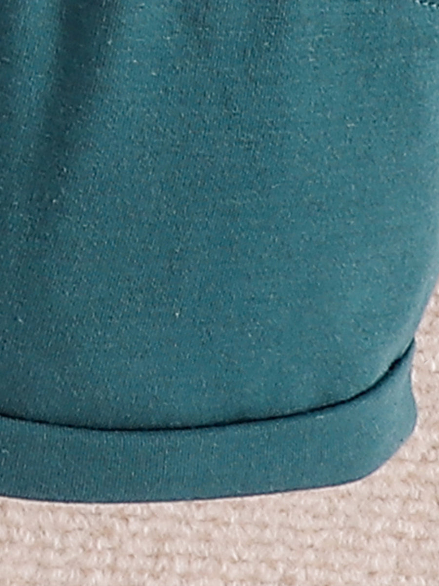 Teal cotton shorts with rolled hem detail
