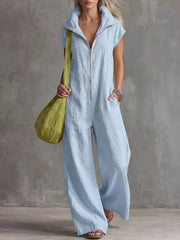Navy Blue jumpsuit with full-length and zip-front