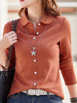 button-down shirt in White with collared and long sleeve