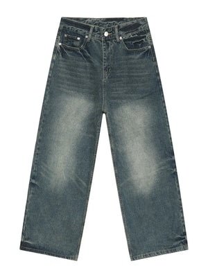 Vintage Vibes wide leg denim jeans in dark wash with a relaxed fit and faded details.