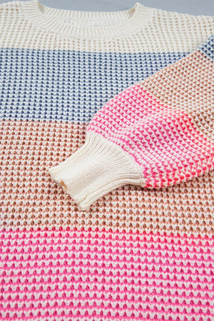 Color Block Waffle Knit Sweater in Multicolor, view 12